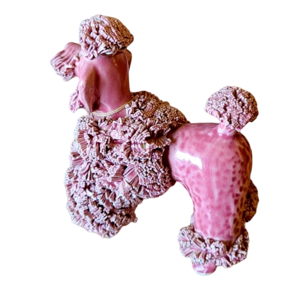 Vintage 1950's Pink Spaghetti French Poodle Miniature Dog Figurine Ceramic - Picture 2 of 6